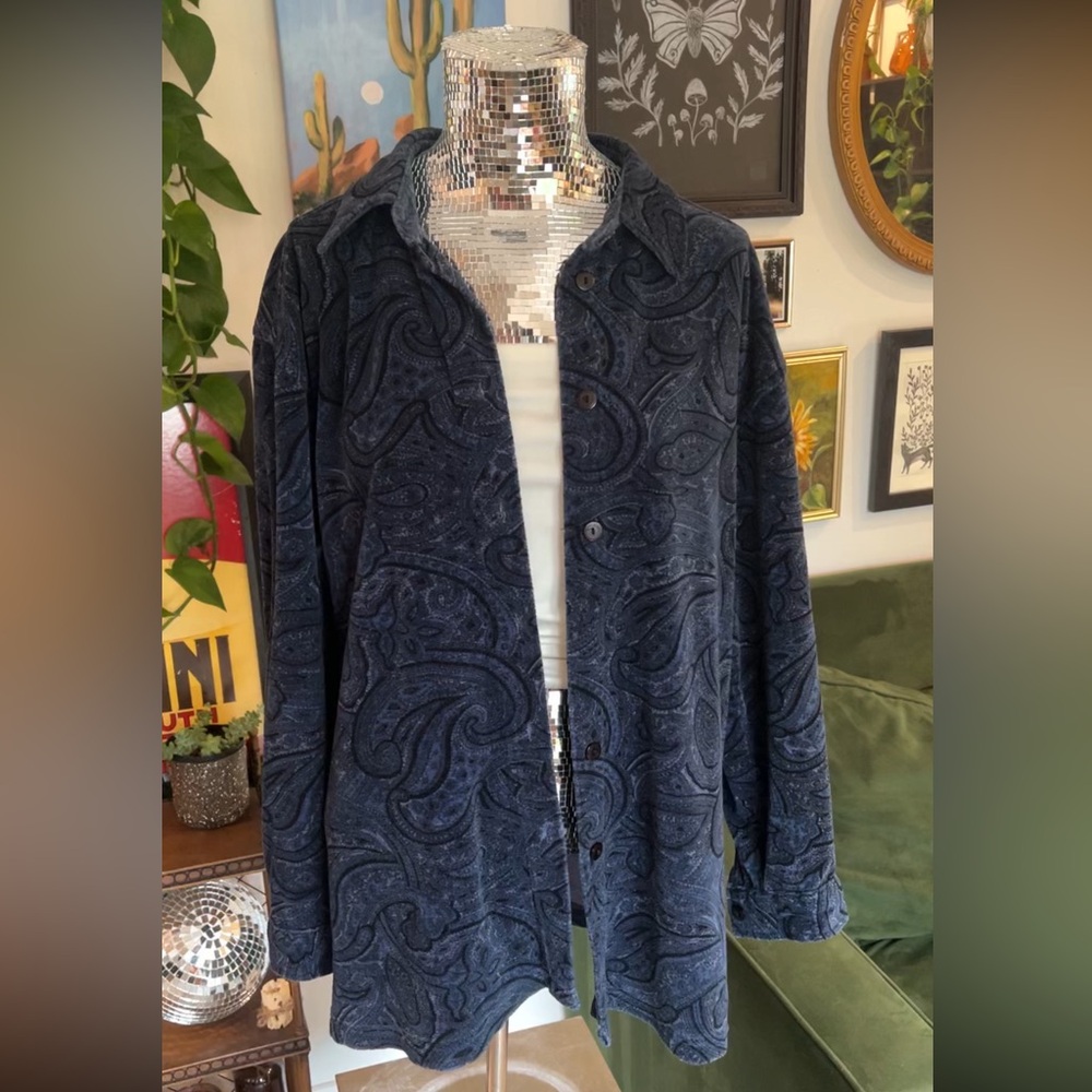 70s Vintage Navy Paisley Button-Up Shirt